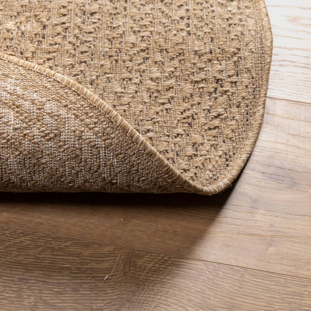 Tapis rond tissé effet corde, crème ou marron, extérieur