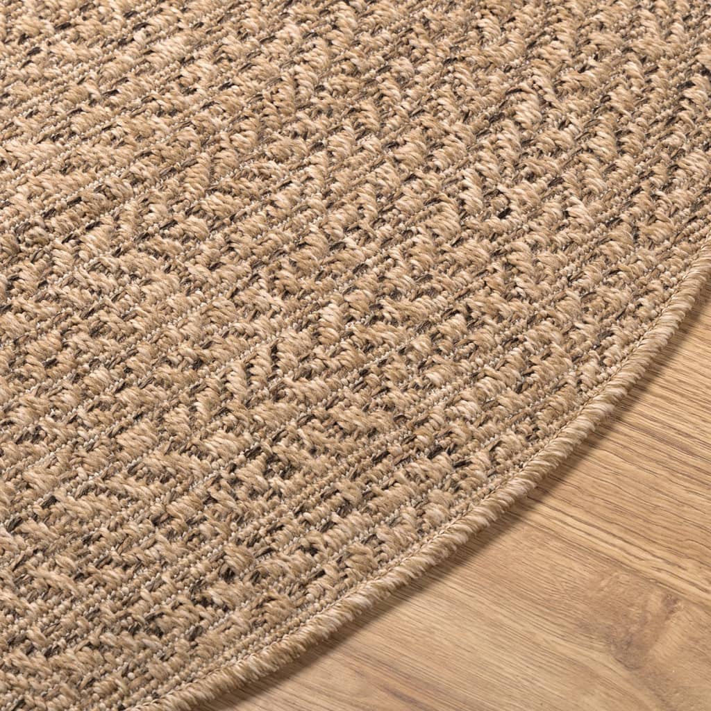 Tapis rond tissé effet corde, crème ou marron, extérieur