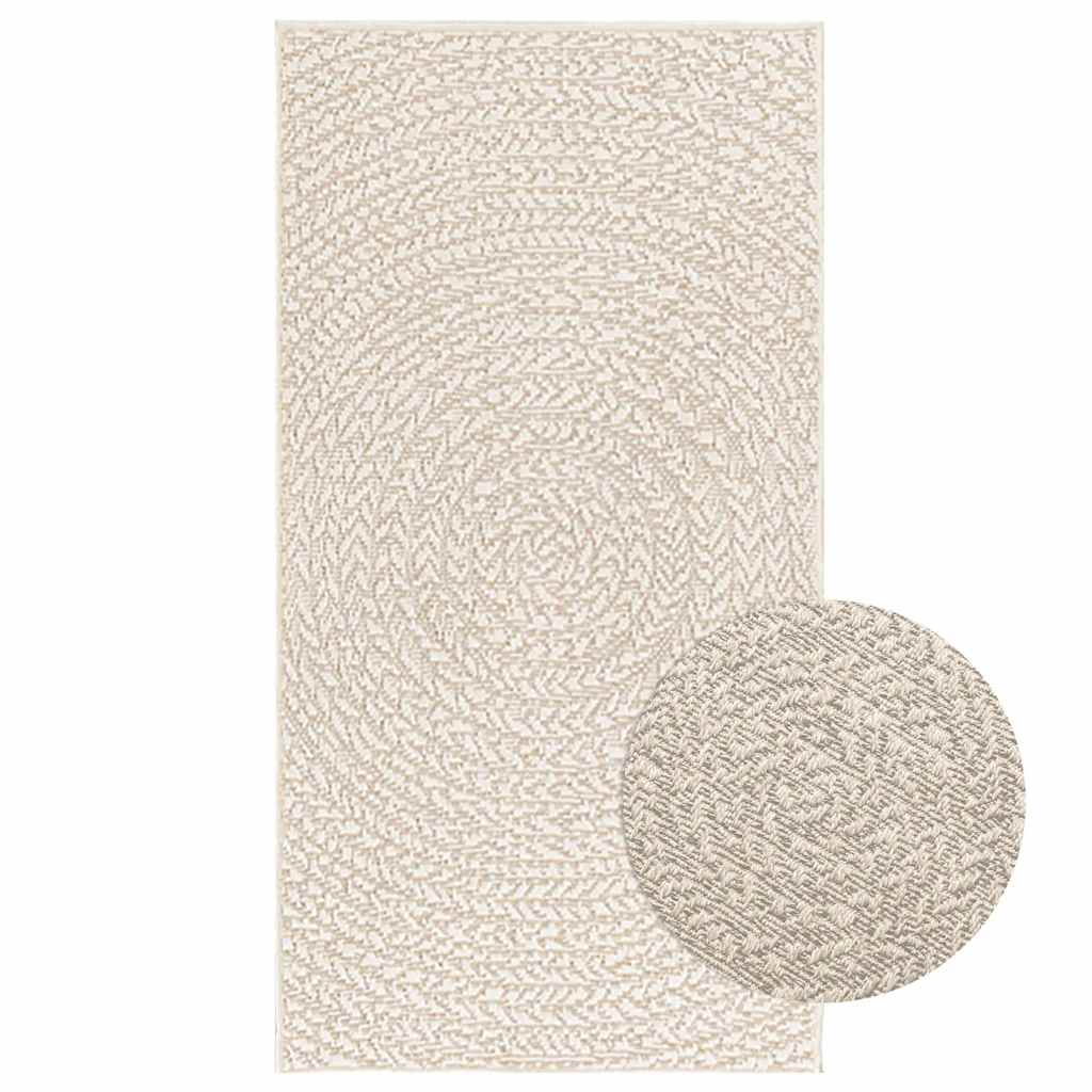 Tapis rond tissé effet corde, crème ou marron, extérieur