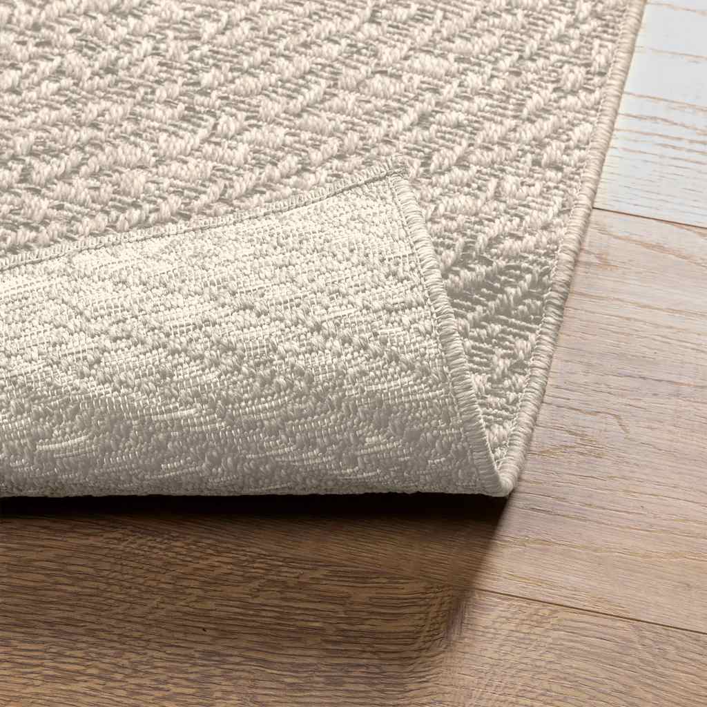 Tapis rond tissé effet corde, crème ou marron, extérieur