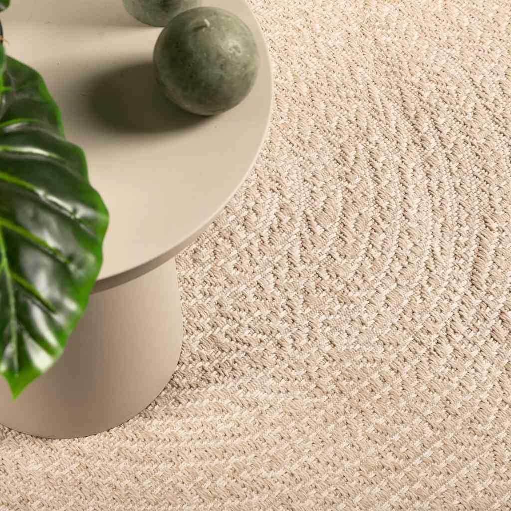 Tapis rond tissé effet corde, crème ou marron, extérieur