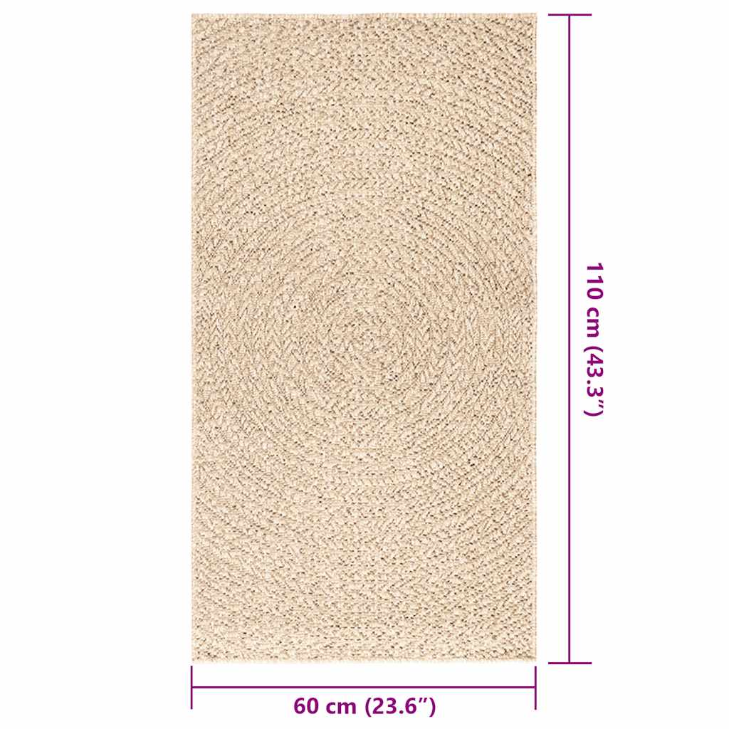 Tapis rond tissé effet corde, crème ou marron, extérieur