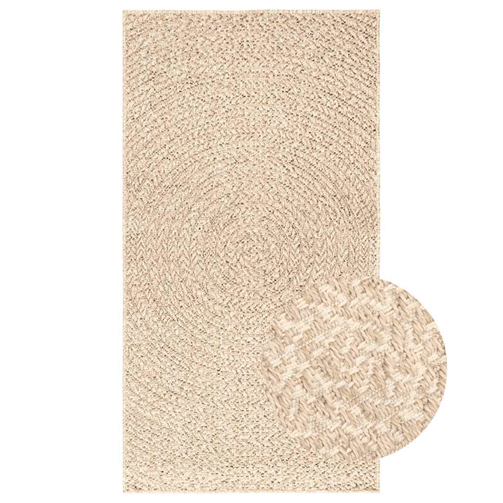 Tapis rond tissé effet corde, crème ou marron, extérieur