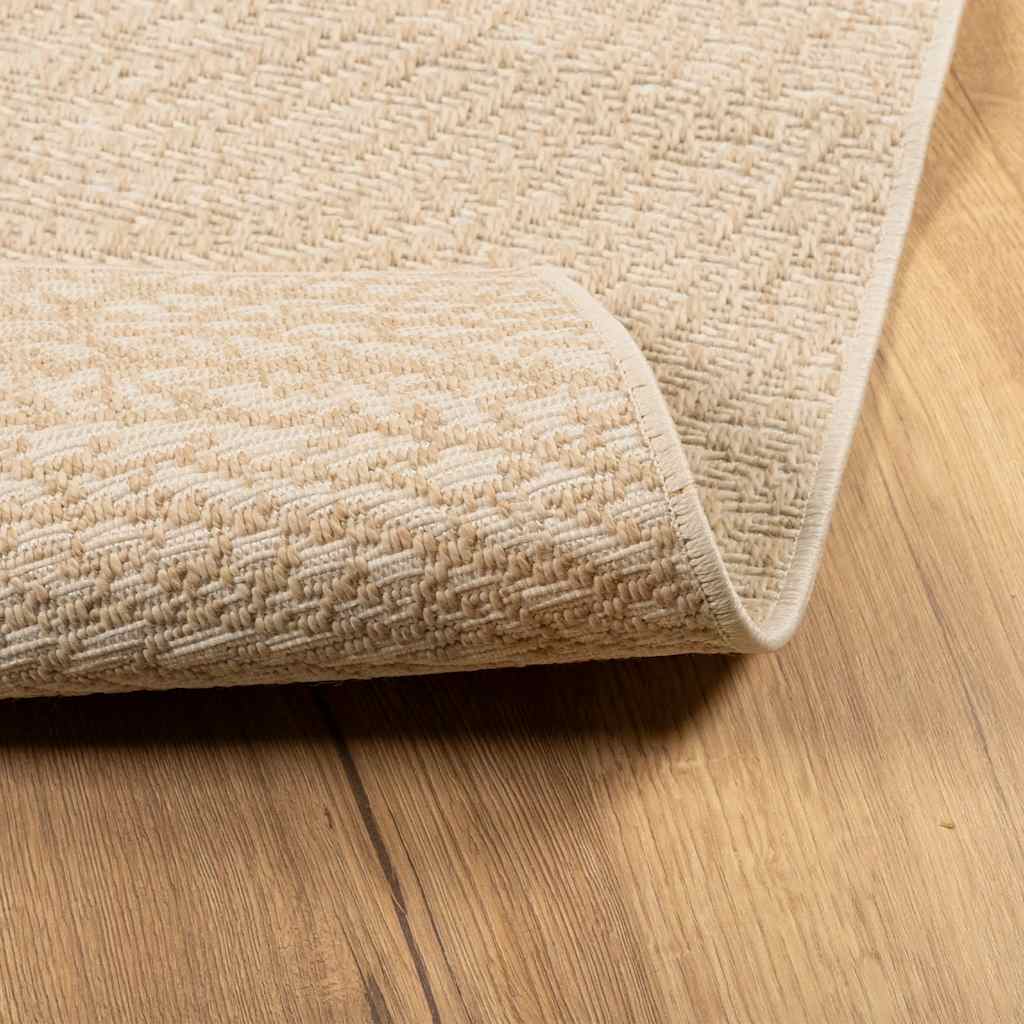 Tapis rond tissé effet corde, crème ou marron, extérieur