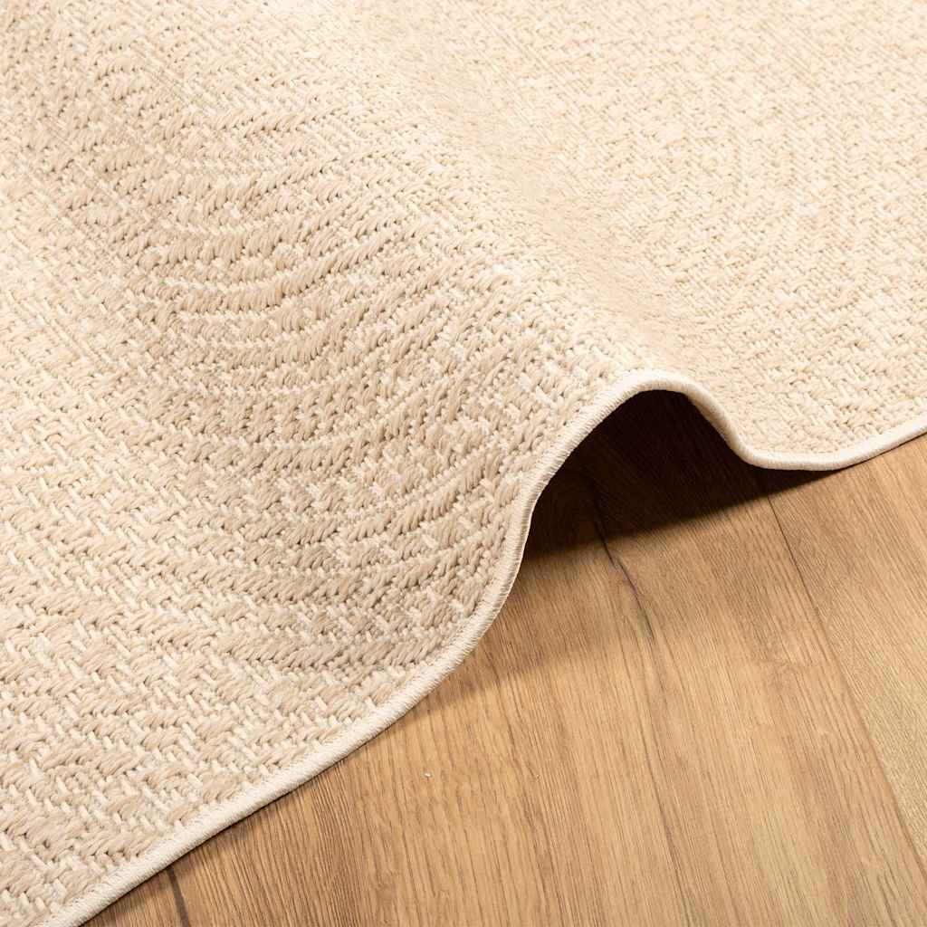 Tapis rond tissé effet corde, crème ou marron, extérieur