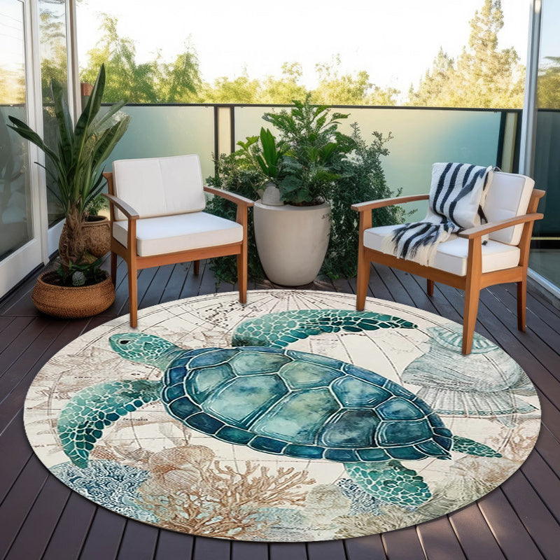 Tapis rond à tortue marine sur carte ancienne, 80 à 120 cm