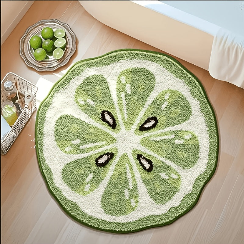 Tapis rond tranche de citron vert, dos à points antidérapant