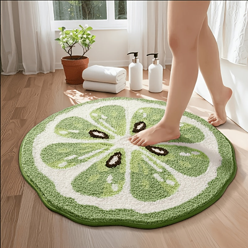 Tapis rond tranche de citron vert, dos à points antidérapant