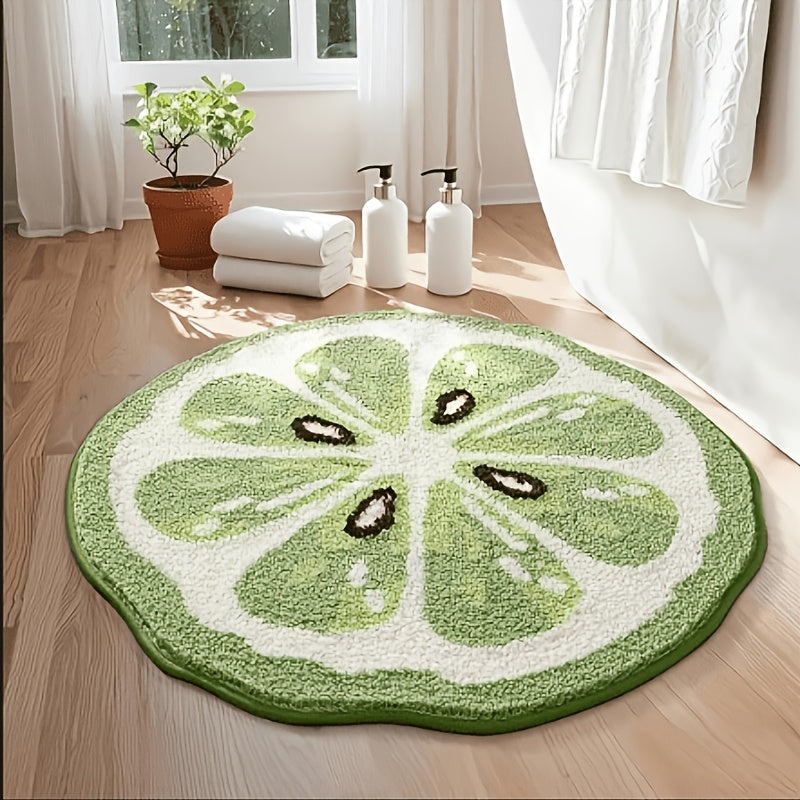 Tapis rond tranche de citron vert, dos à points antidérapant