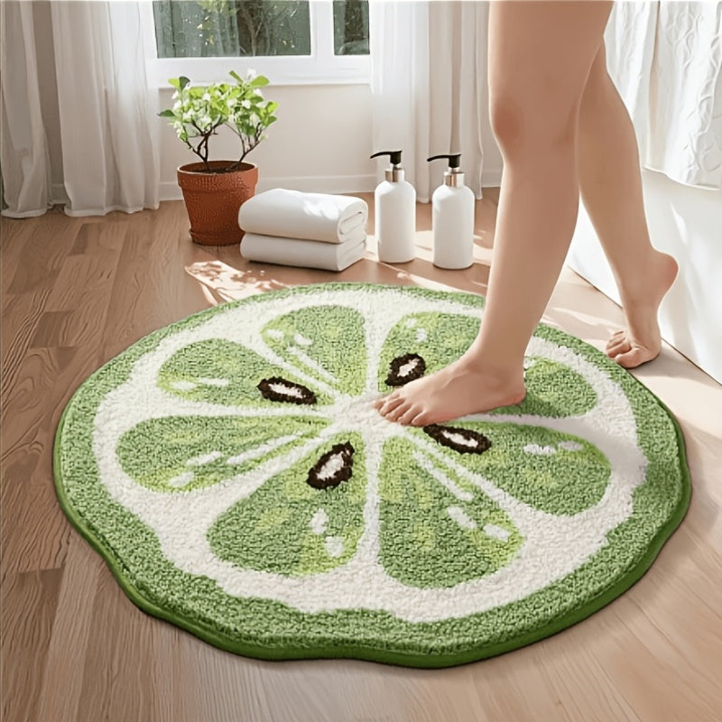 Tapis rond tranche de citron vert, dos à points antidérapant