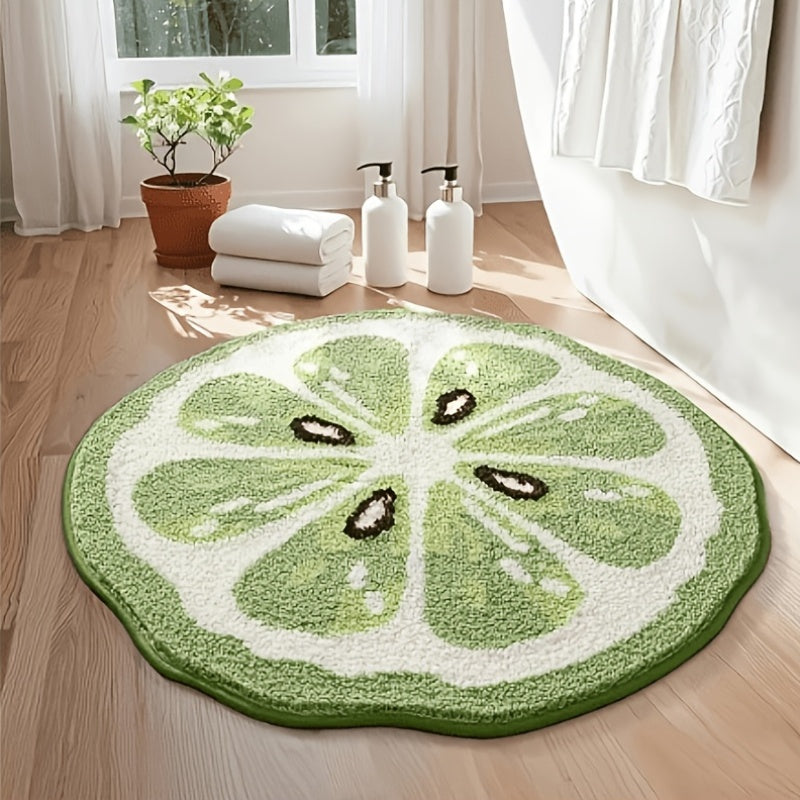 Tapis rond tranche de citron vert, dos à points antidérapant