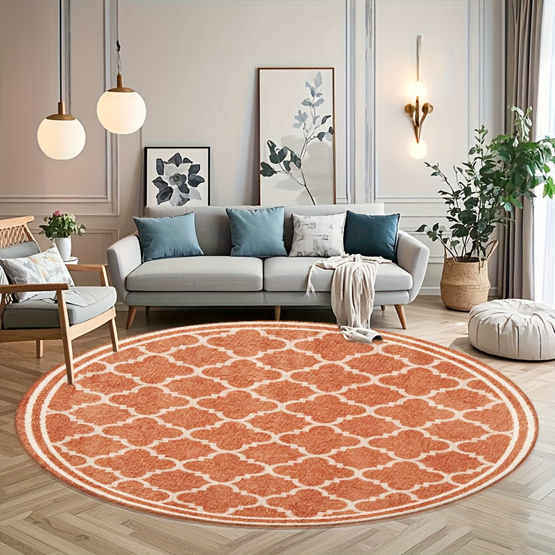 Tapis rond treillis marocain terracotta et crème, 4 cotes