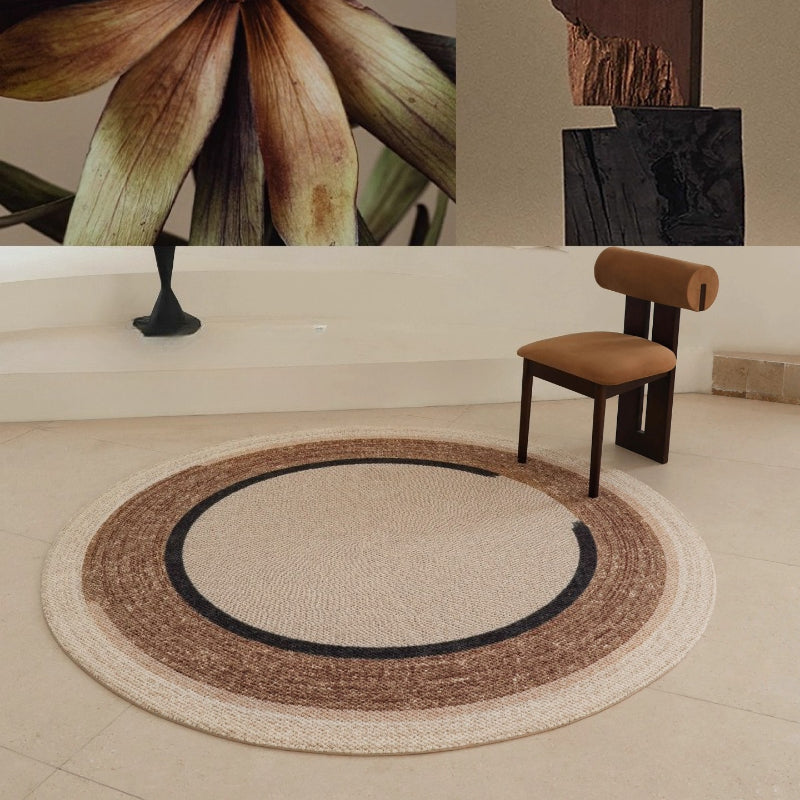 Tapis rond tressé crème et marron à cercles concentriques