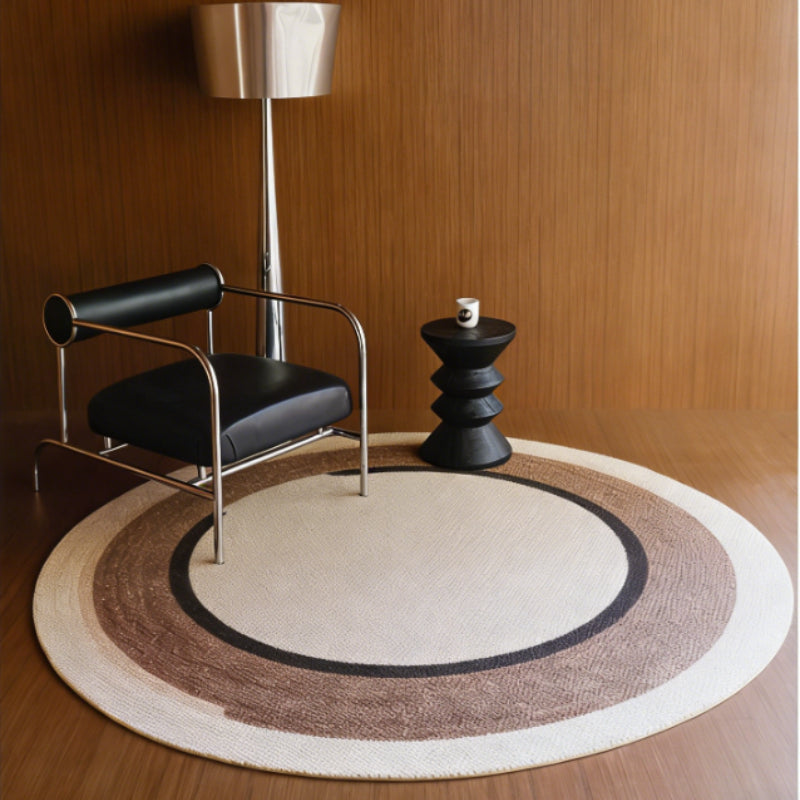 Tapis rond tressé crème et marron à cercles concentriques