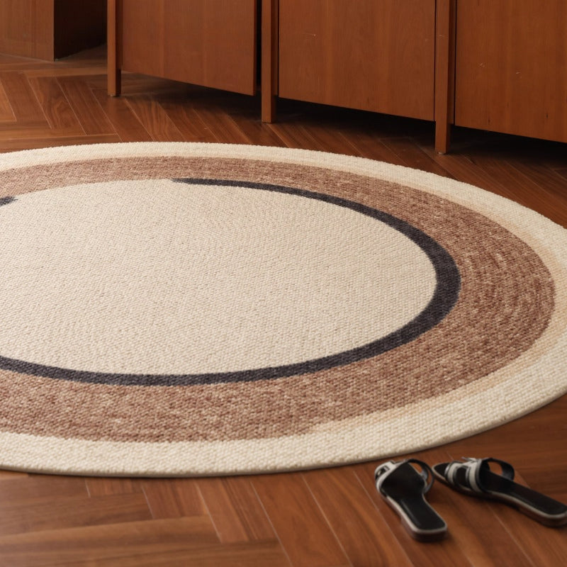 Tapis rond tressé crème et marron à cercles concentriques