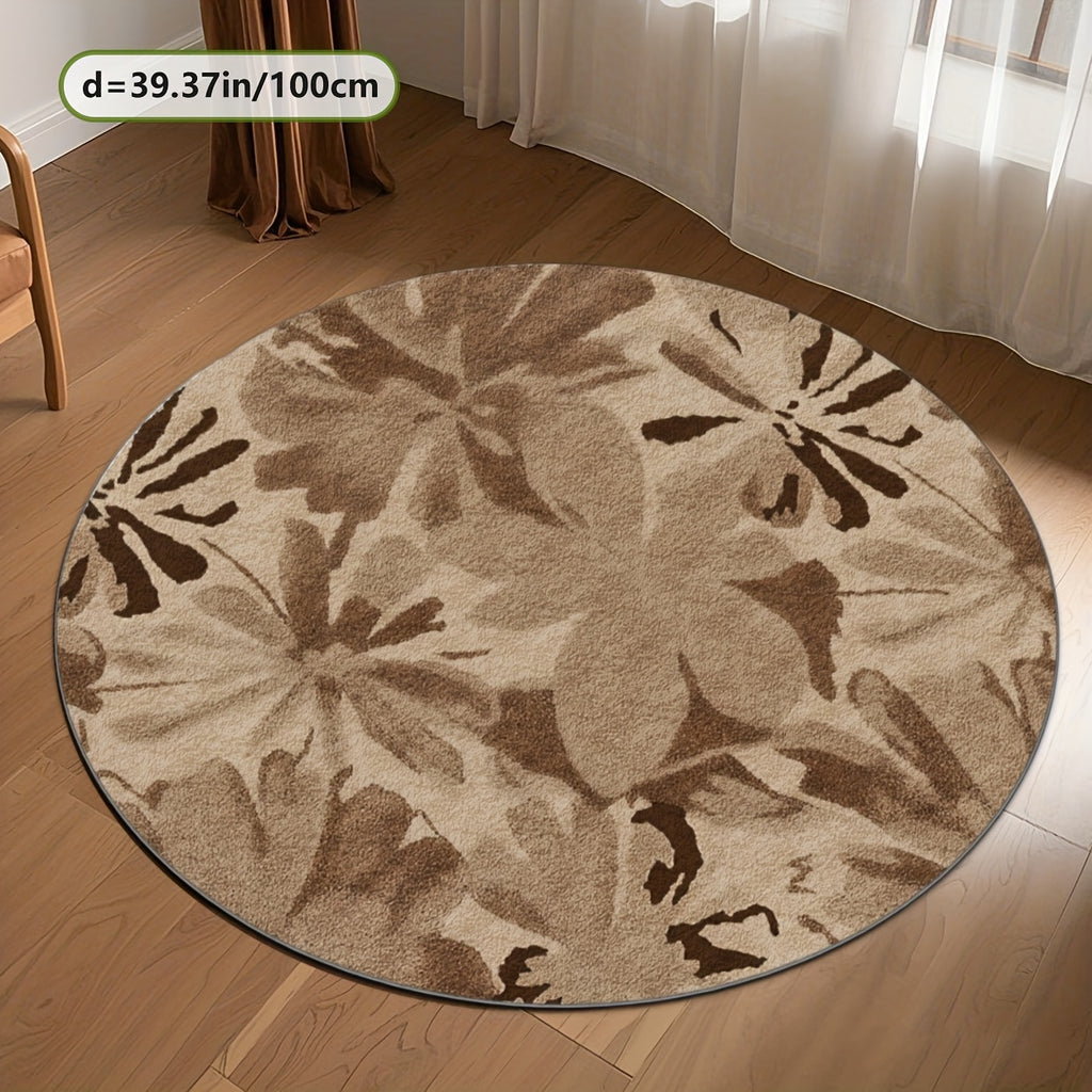 Tapis rond beige aux grandes feuilles brunes, sept formats