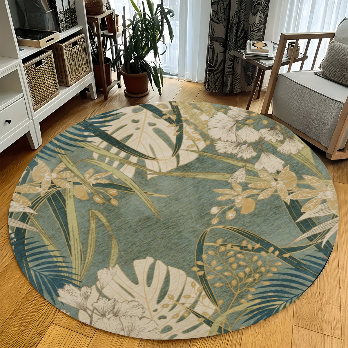 Tapis rond tropical vert d'eau, quatre diamètres dès 49,90