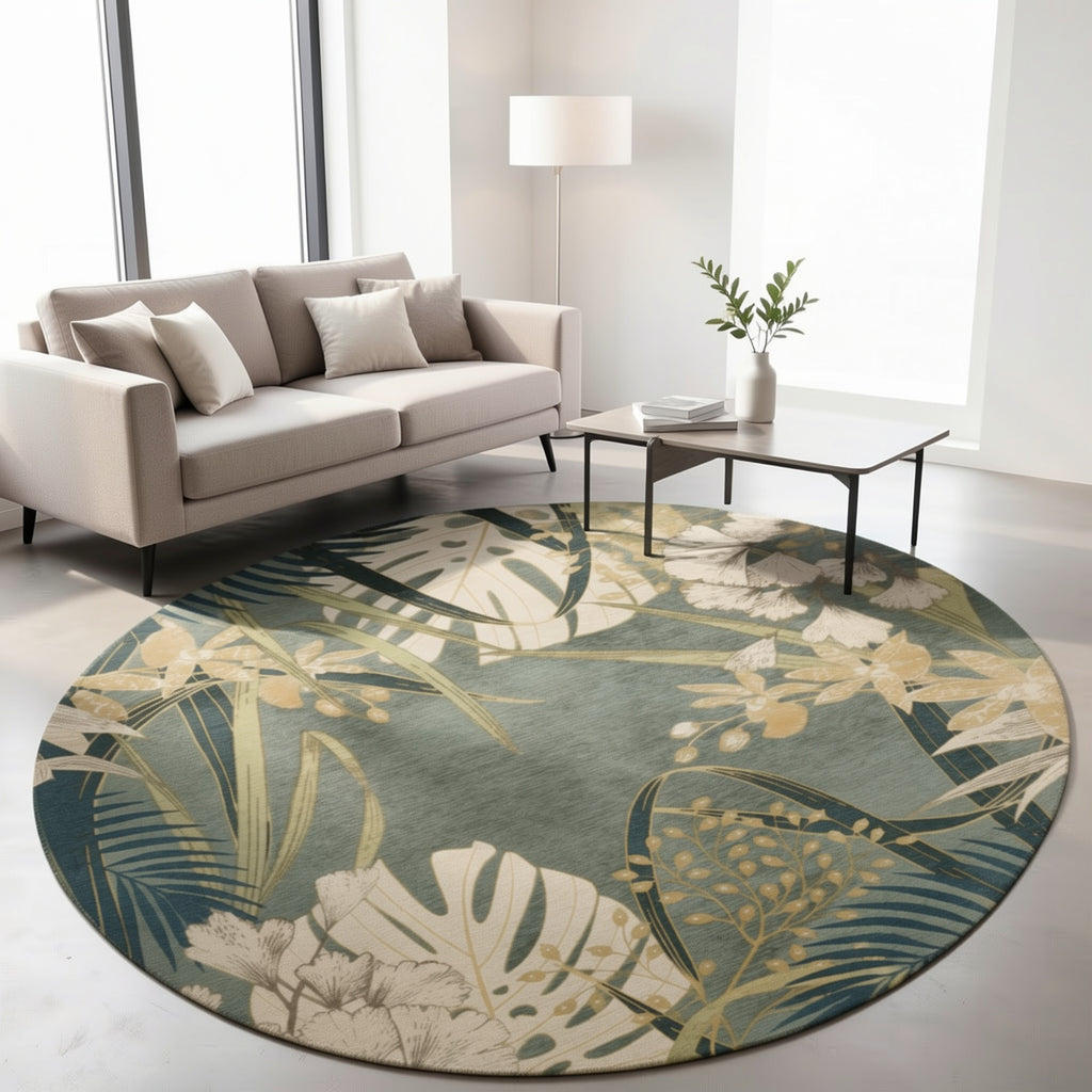 Tapis rond tropical vert d'eau, quatre diamètres dès 49,90