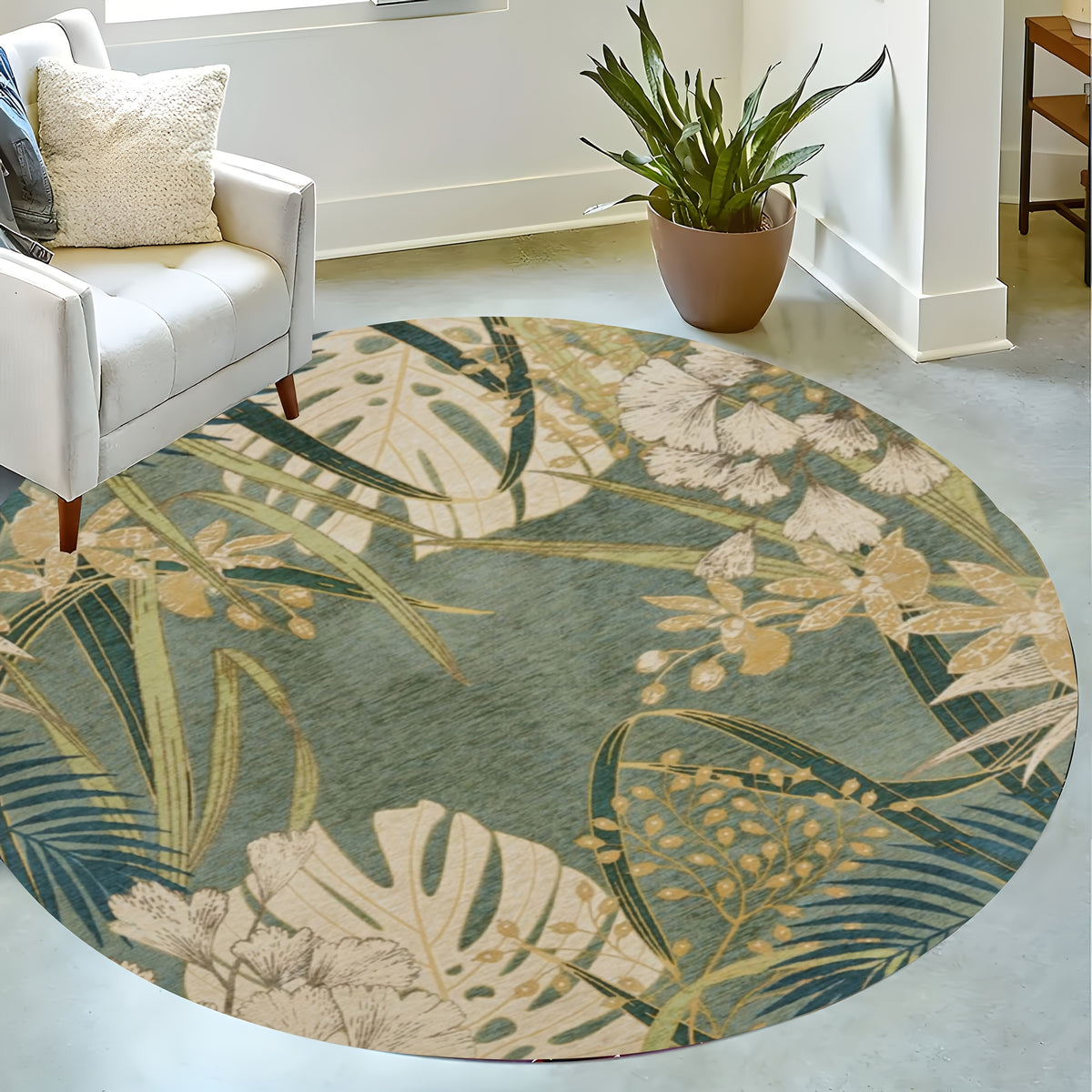 Tapis rond tropical vert d'eau, quatre diamètres dès 49,90