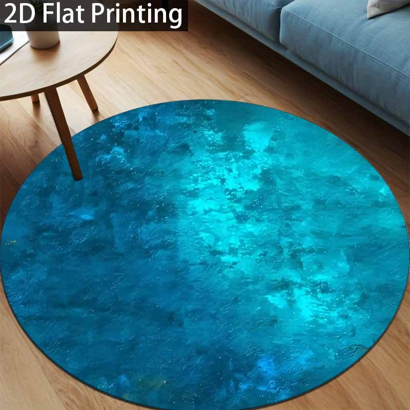 Tapis rond turquoise dégradé, tissé à plat, trois formats