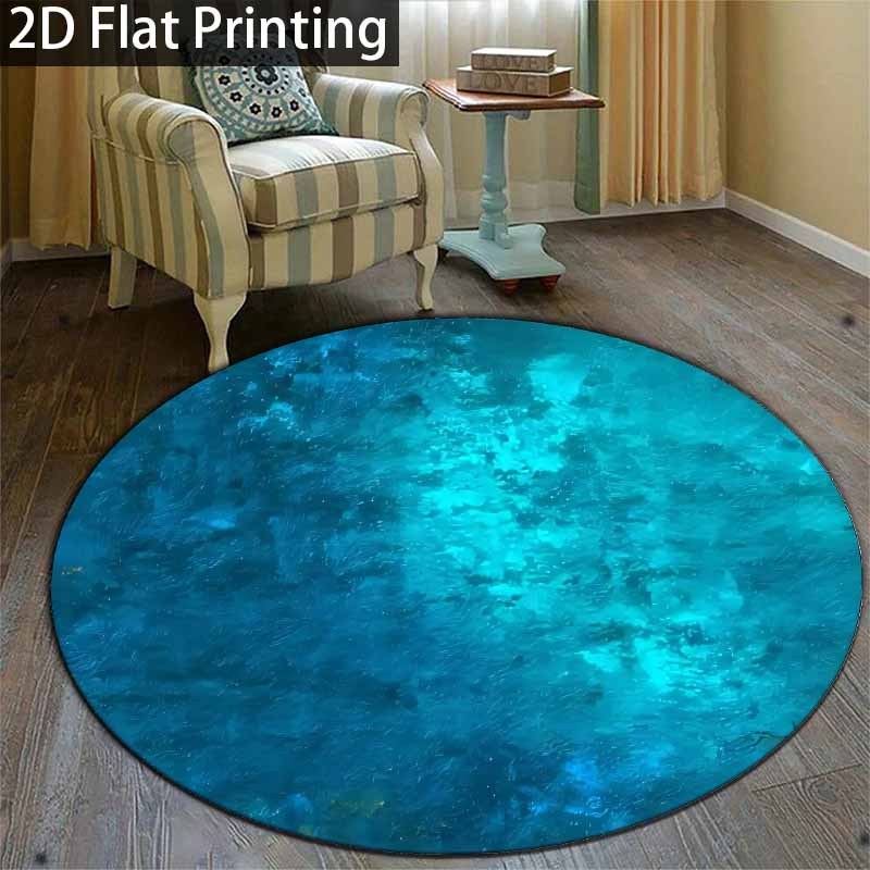 Tapis rond turquoise dégradé, tissé à plat, trois formats