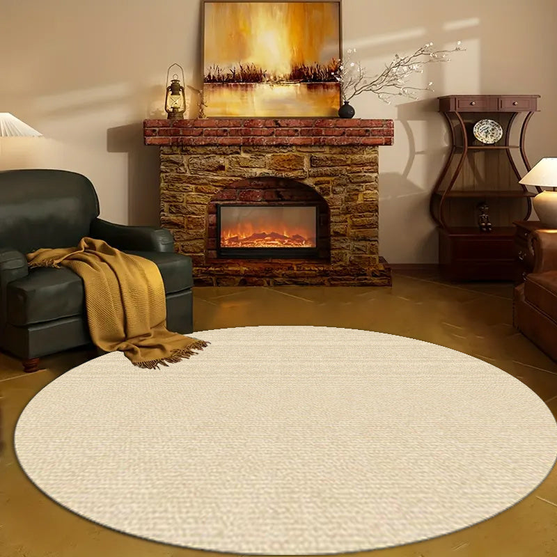 Tapis rond uni crème, usage intérieur et extérieur déclaré