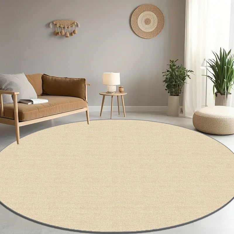 Tapis rond uni crème, usage intérieur et extérieur déclaré