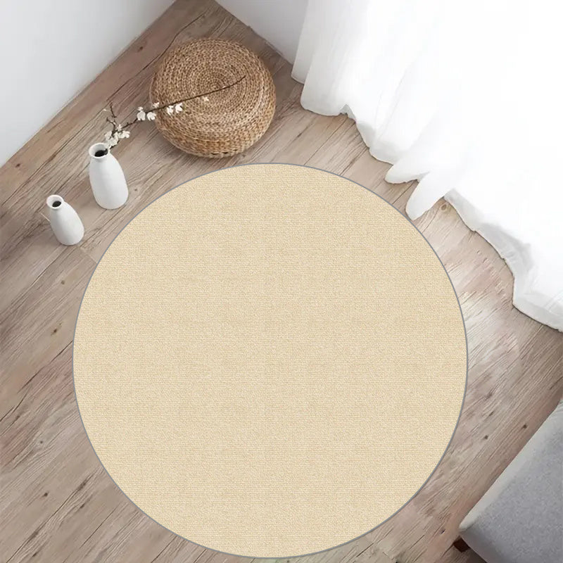 Tapis rond uni crème, usage intérieur et extérieur déclaré