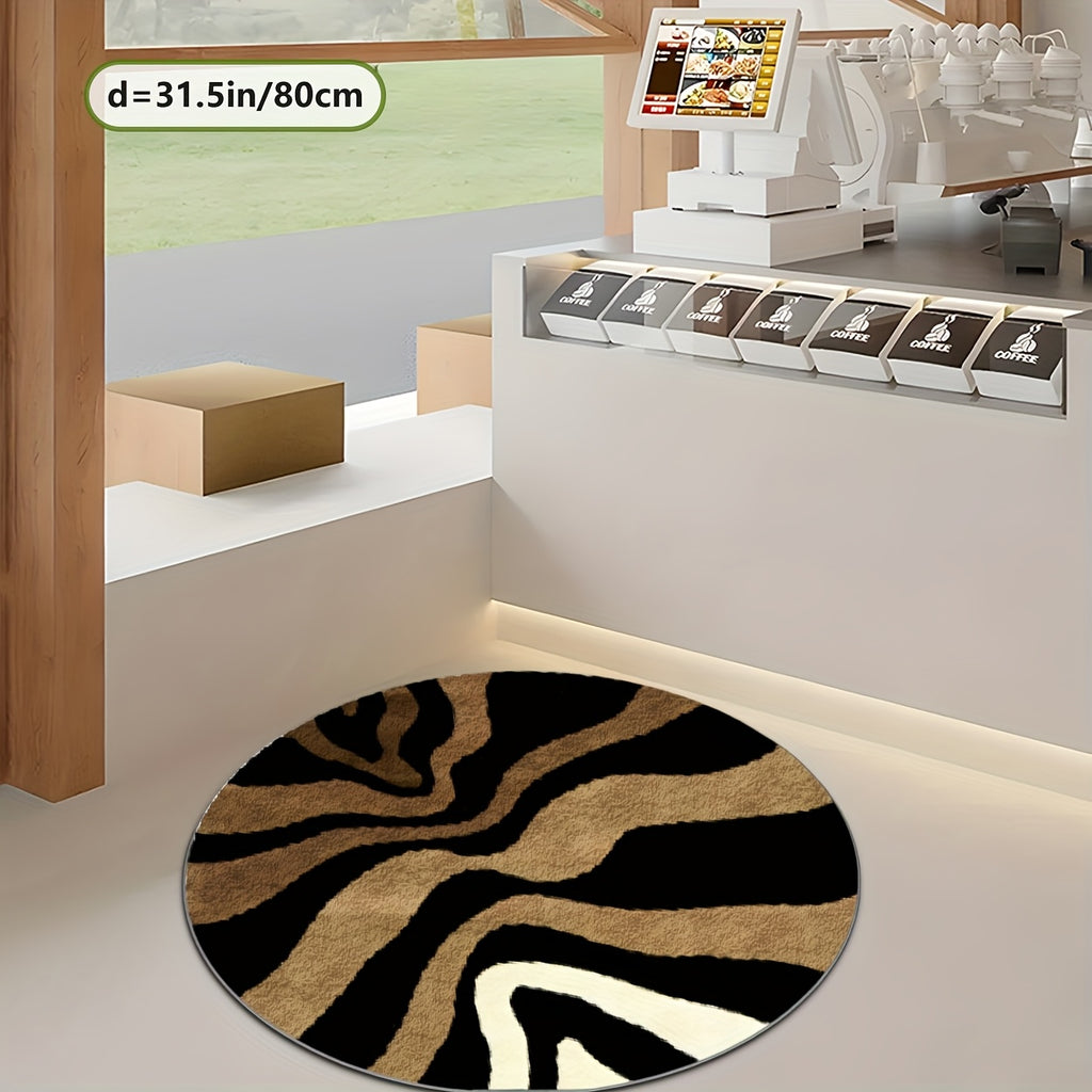 Tapis rond à vagues noir et camel, impression 2D, Ø 160 cm