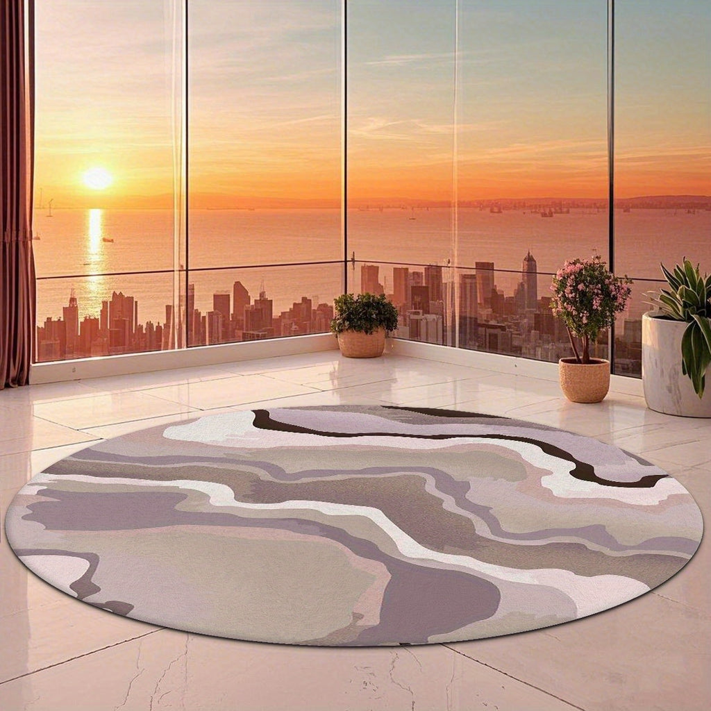 Tapis rond vagues rose poudré, taupe et crème, 4 formats