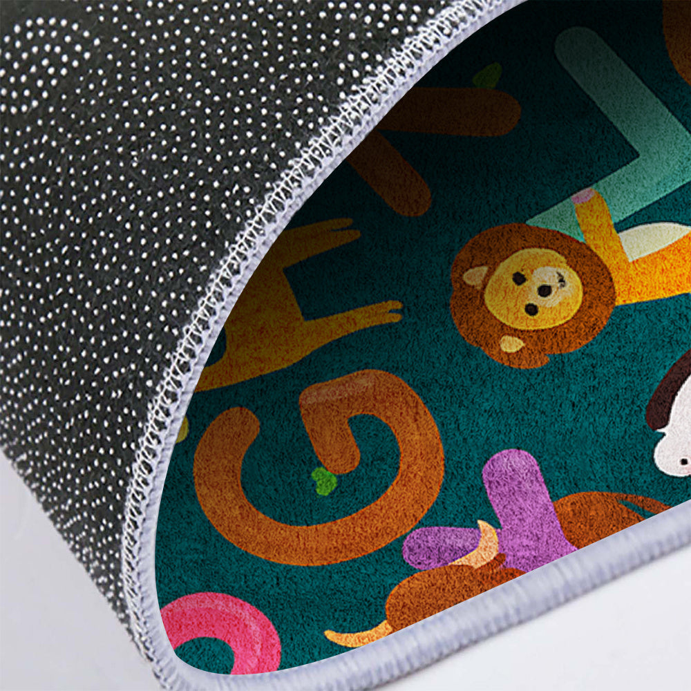 Tapis rond vert canard à alphabet et animaux colorés, 17 tailles