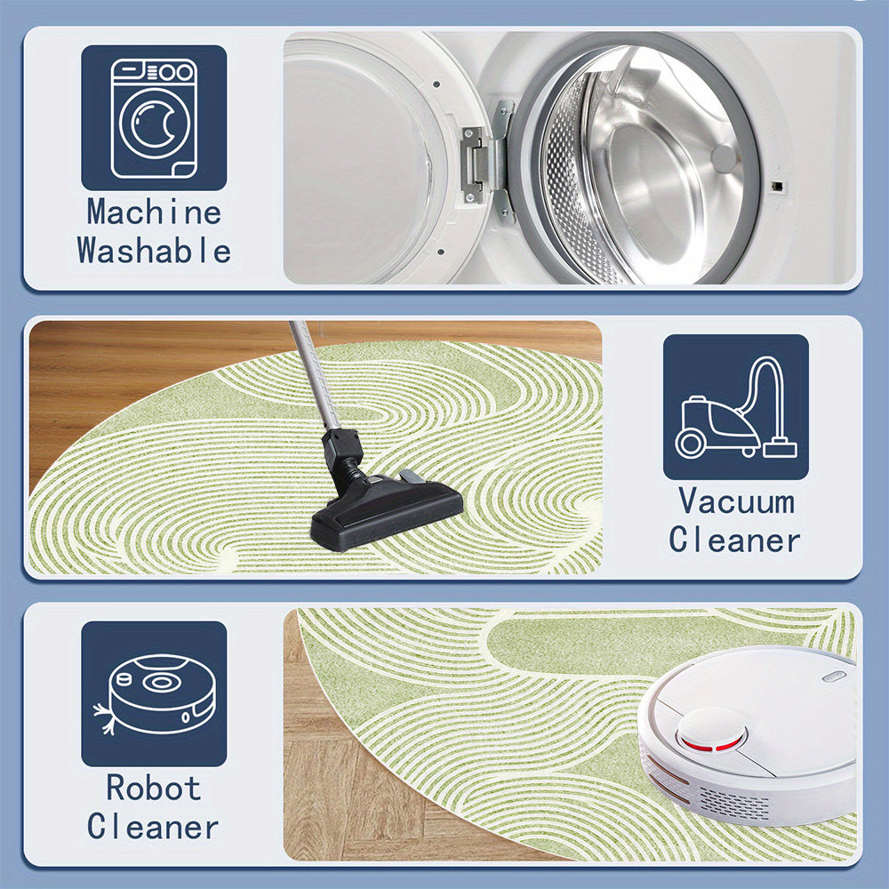 Tapis rond de salle de bain vert d'eau à lignes ondulées