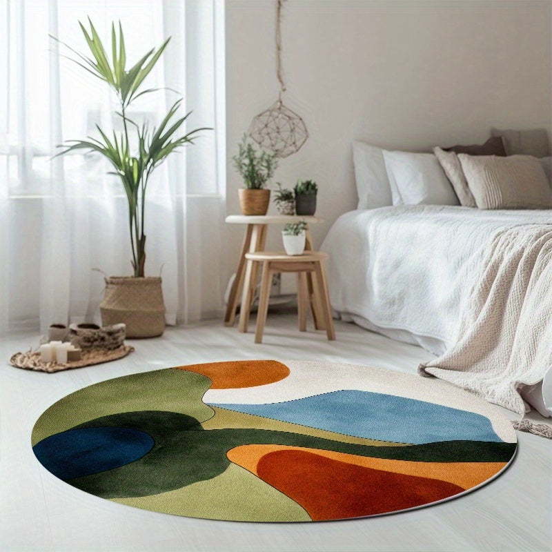 Tapis rond vert et bleu à paysage abstrait, Ø 80 à 150 cm