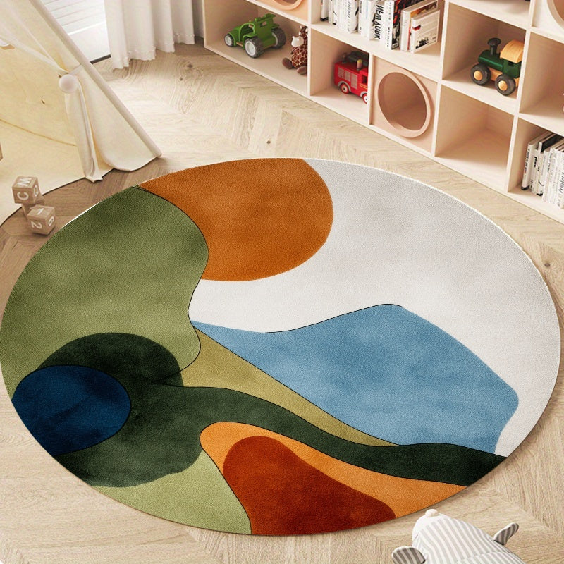 Tapis rond vert et bleu à paysage abstrait, Ø 80 à 150 cm