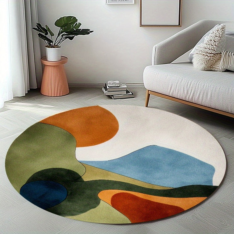 Tapis rond vert et bleu à paysage abstrait, Ø 80 à 150 cm
