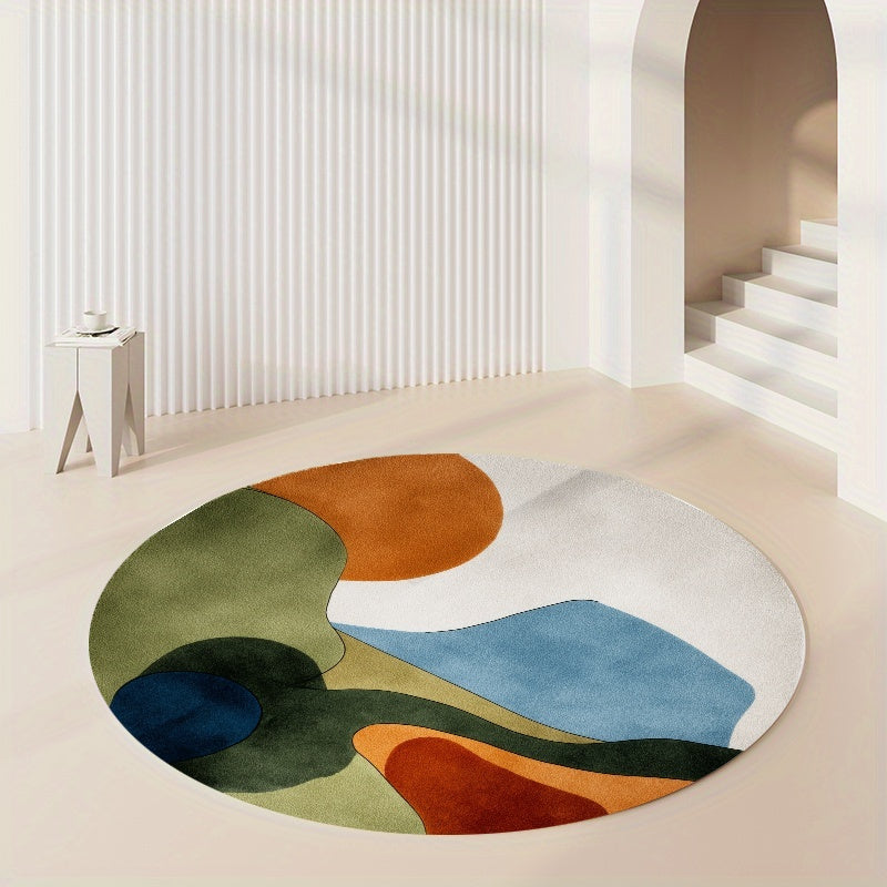 Tapis rond vert et bleu à paysage abstrait, Ø 80 à 150 cm
