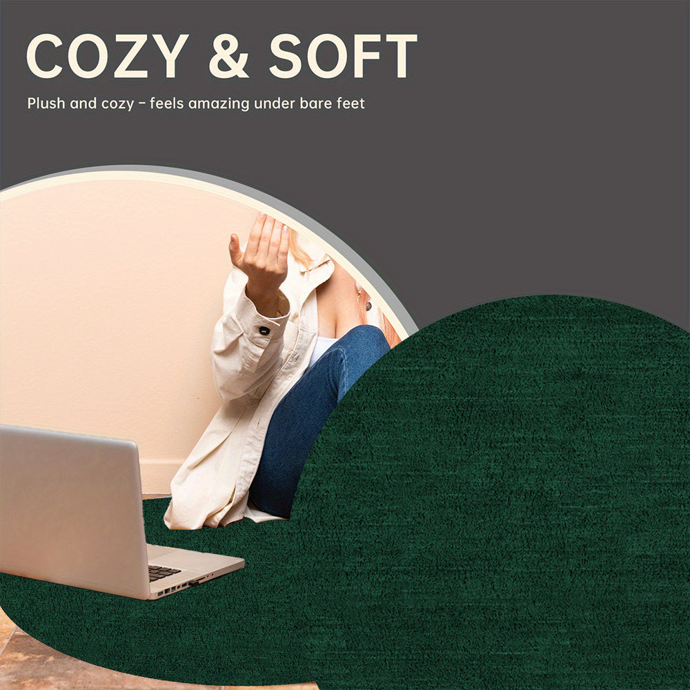 Tapis rond vert bouteille uni, sept cotes de 60 à 170 cm