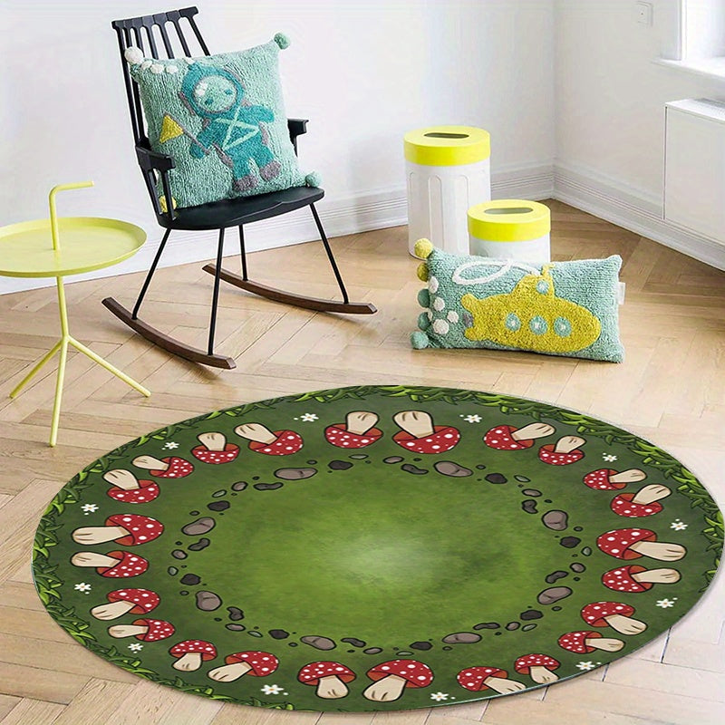 Tapis rond vert à couronne de champignons rouges, Ø 120 et 160