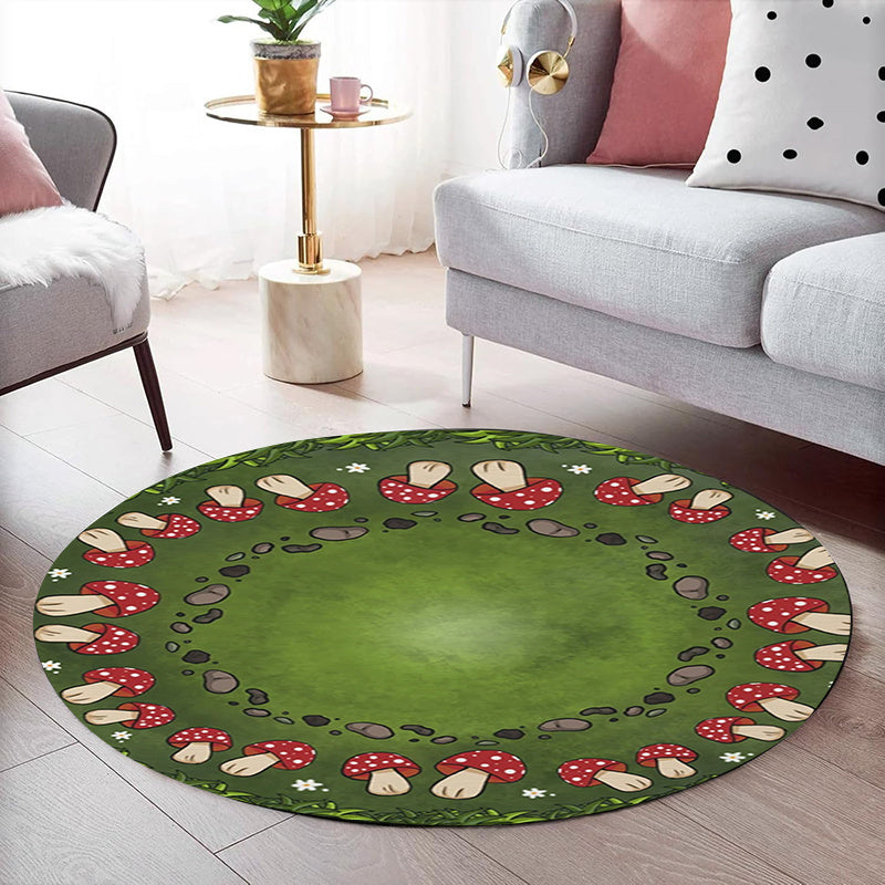 Tapis rond vert à couronne de champignons rouges, Ø 120 et 160