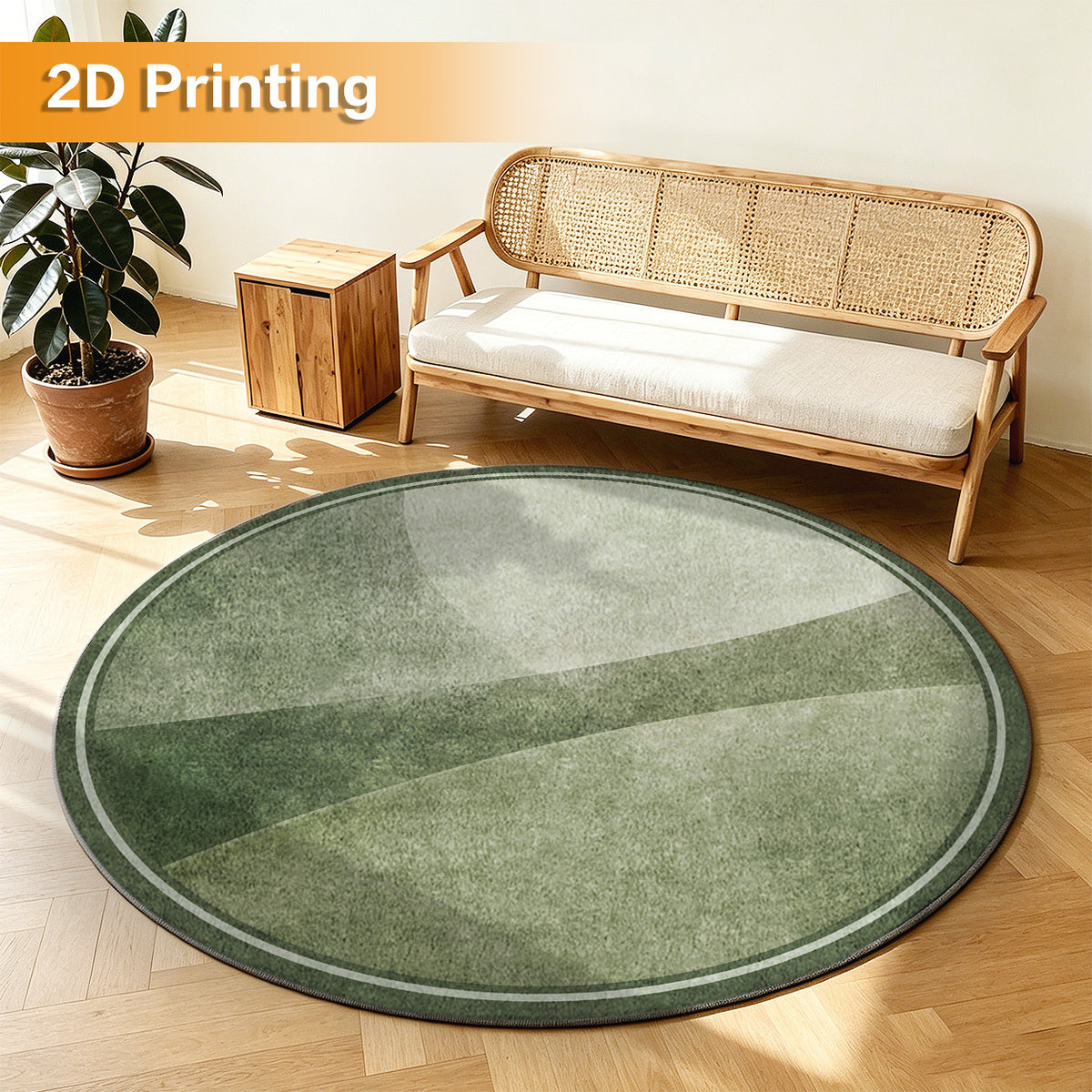 Tapis rond vert sauge dégradé, dos caoutchouc et Ø 200 cm