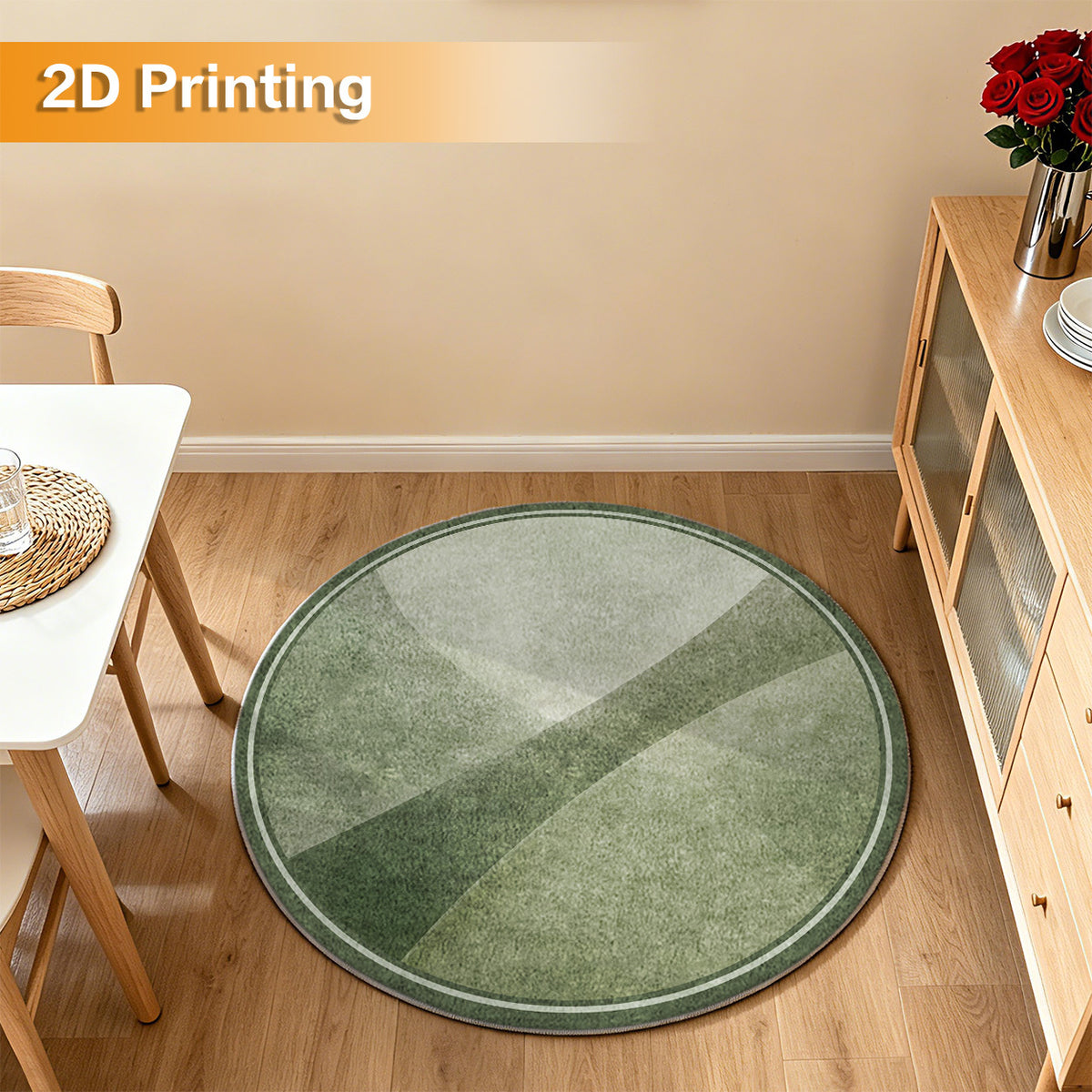 Tapis rond vert sauge dégradé, dos caoutchouc et Ø 200 cm