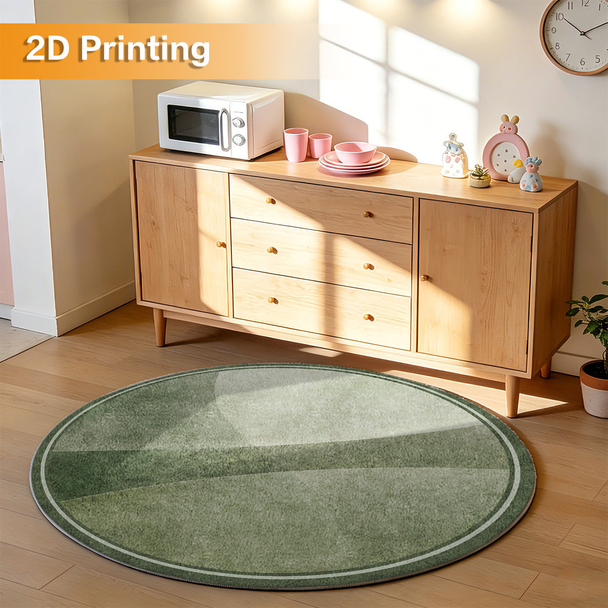 Tapis rond vert sauge dégradé, dos caoutchouc et Ø 200 cm