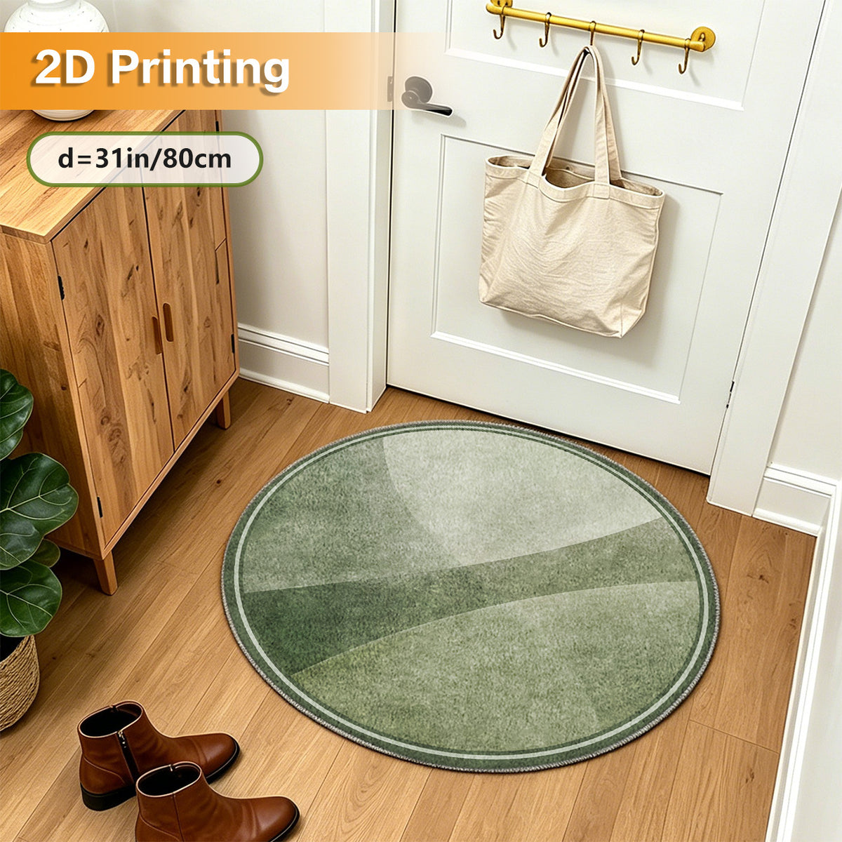 Tapis rond vert sauge dégradé, dos caoutchouc et Ø 200 cm