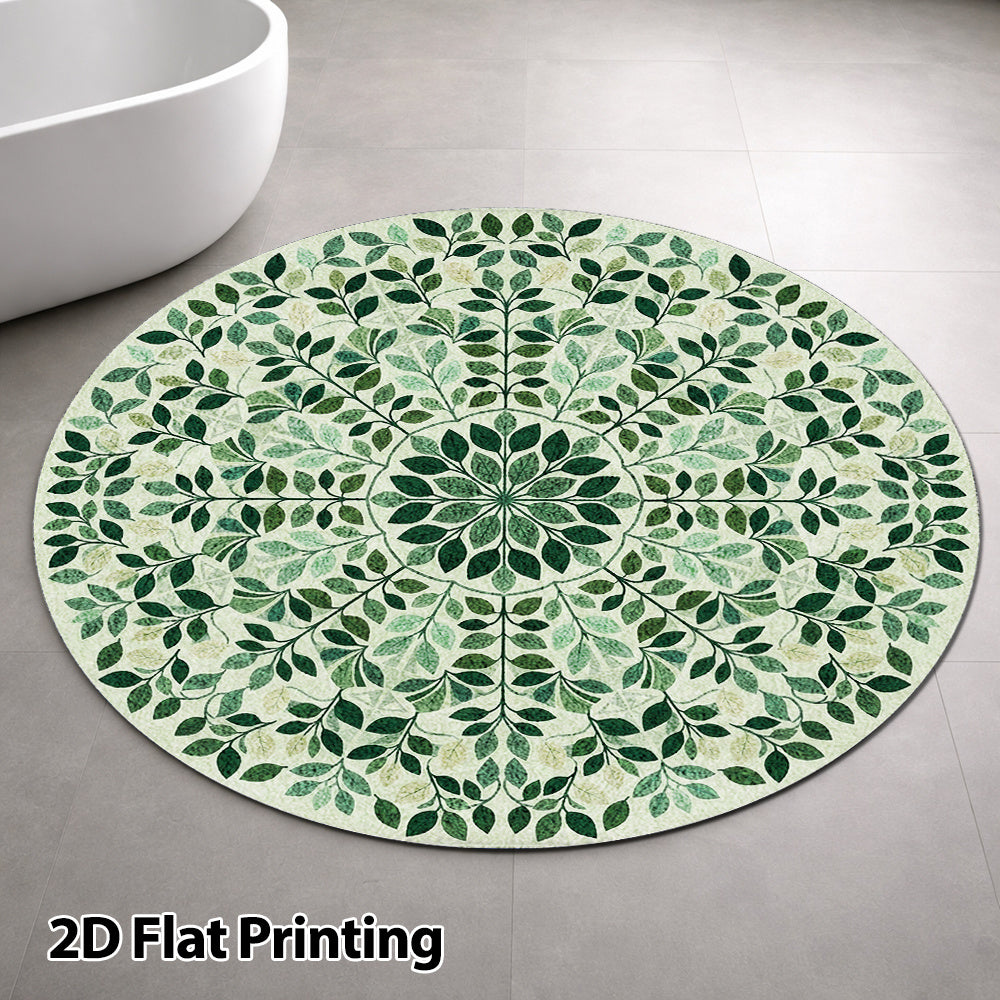 Tapis rond vert à feuillage grimpant imprimé, 80 à 120 cm