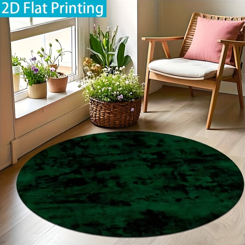 Tapis rond vert forêt nuagé, support en vinyle et machine