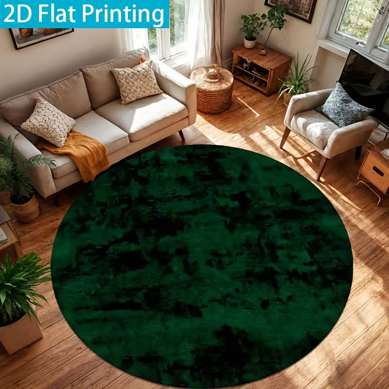 Tapis rond vert forêt nuagé, support en vinyle et machine