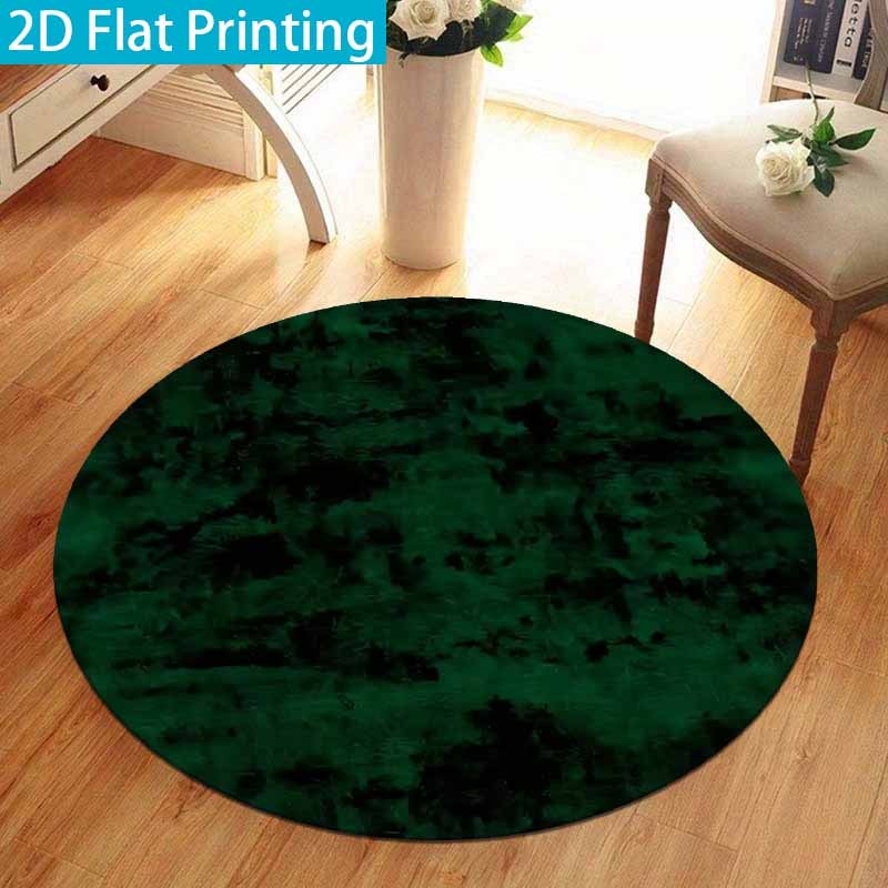 Tapis rond vert forêt nuagé, support en vinyle et machine