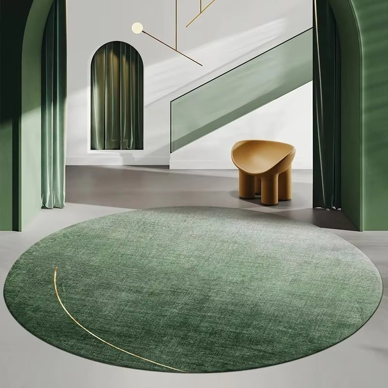Tapis rond vert et grège, art abstrait en trois motifs 200 cm