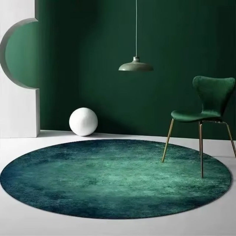 Tapis rond vert et grège, art abstrait en trois motifs 200 cm