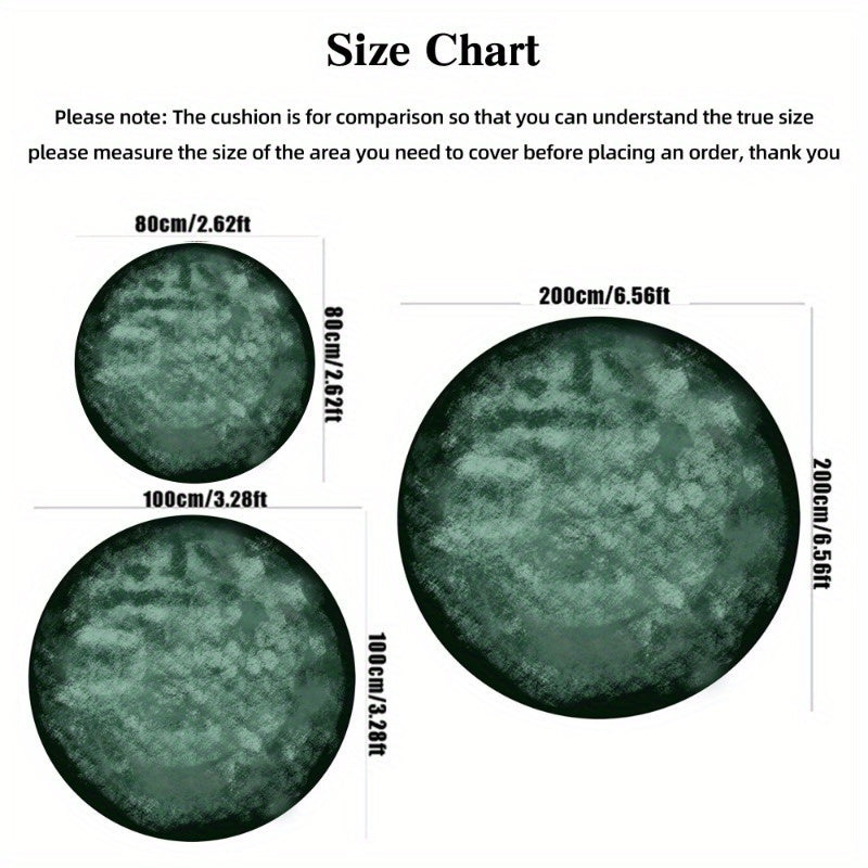 Tapis rond vert et grège, art abstrait en trois motifs 200 cm